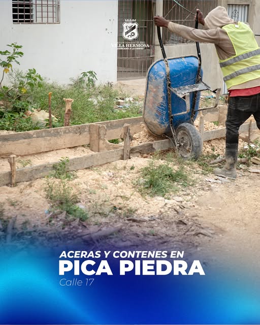 Ayuntamiento de Villa Hermosa Retoma Construcción de Aceras y Contenes en Pica Piedra, Calle 17